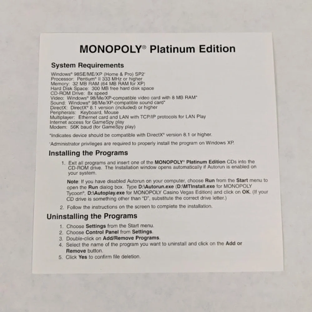 Vtg Monopoly Platinum Collection PC 3 Games Tycoon Casino Bonus Skateboard Token